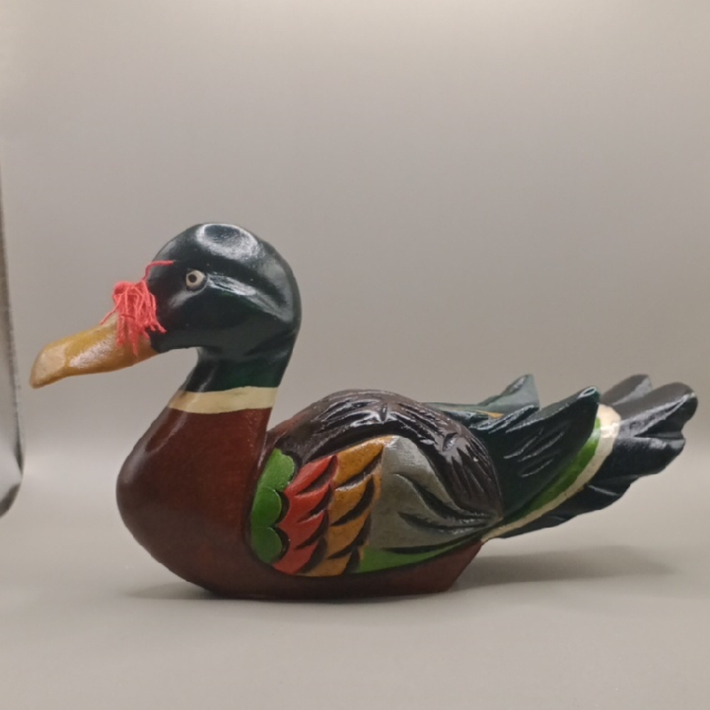 Handcrafted Multicolor Wooden Duck Sculpture
